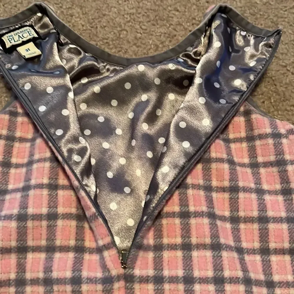 The Children’s Place Pink and Gray Plaid Sleeveless Wool Formal Dress- 3T Vintag